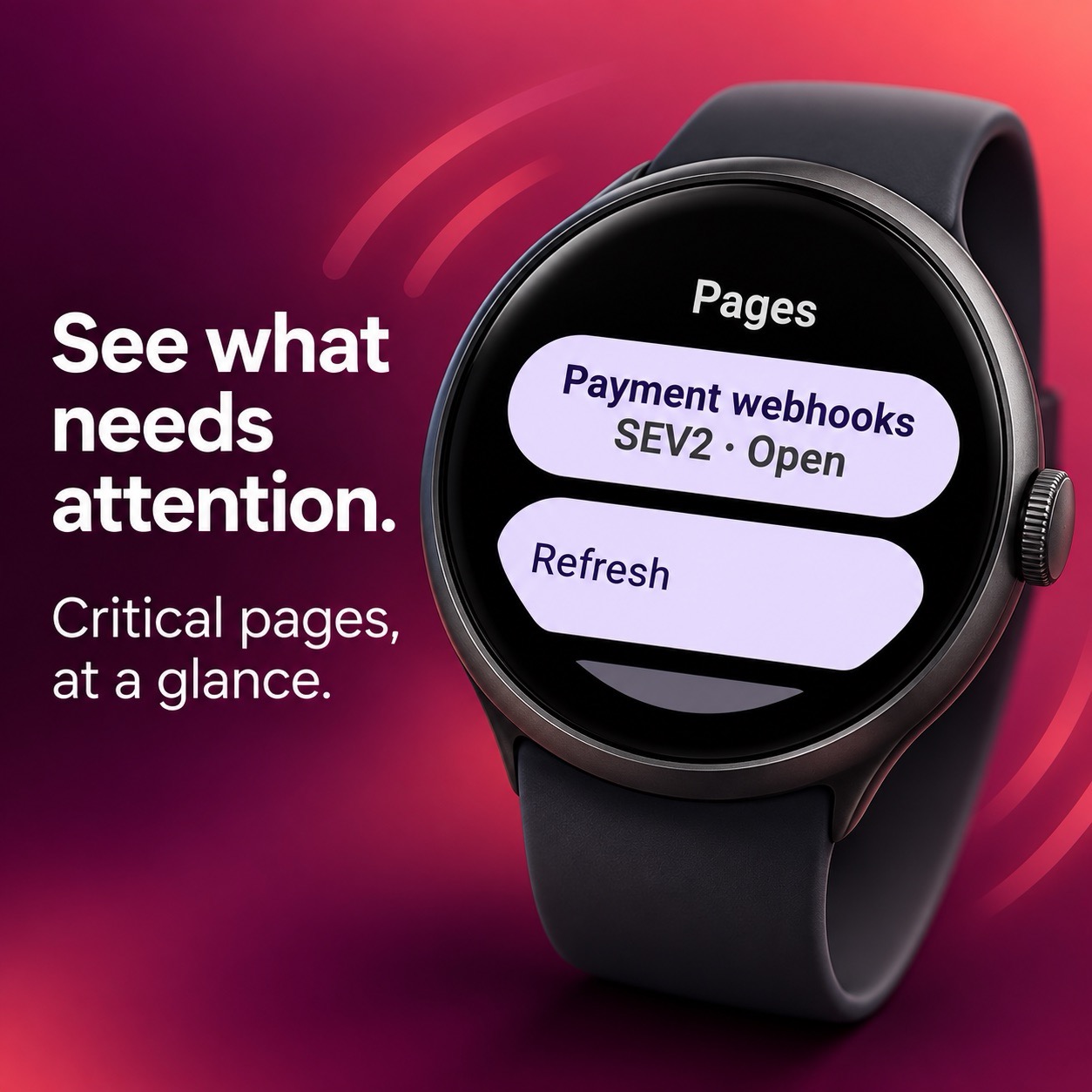Sevloom pages list displayed on a Wear OS watch